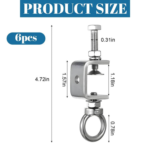 Six Pack 1 Inch C Clamps With I Beam Design U Clamps Stainless Steel M8 Screw Ring Heavy Duty Desk Mounts size guide