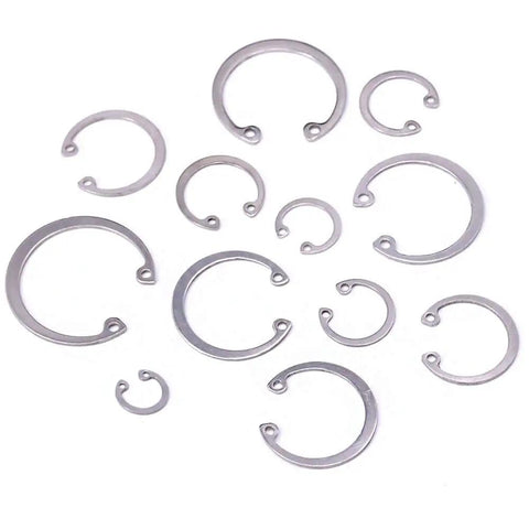 Internal Circlip Snap Ring Kit 200-Piece 15-Size Assortment In 304 Stainless Steel shown with various rust-resistant retaining rings