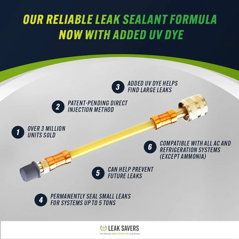 Leak Saver Direct Inject UV Refrigerant Leak Sealer With Added UV Dye To Detect Large Leaks for AC Refrigeration and Automotive Systems