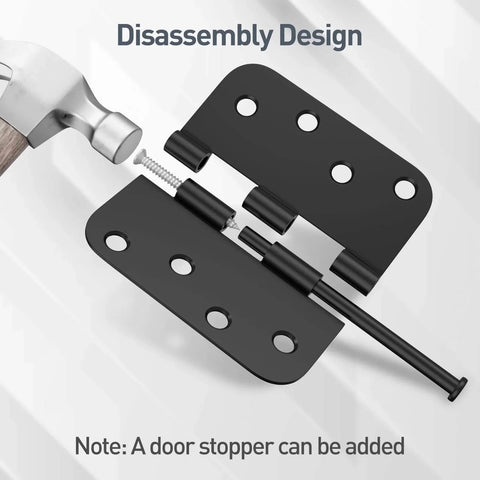 Three Pack Four Inch Door Hinges With Five Eighths Inch Radius Corners Matte Black Finish for Interior and Exterior Doors Disassembly Design