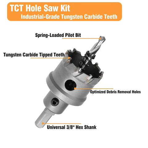2 Inch Tungsten Carbide Tipped Hole Saw Kit With Spring Loaded Pilot Bit For Stainless Steel Hard Metal Iron Wood And Plastic