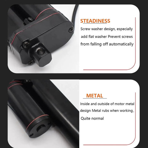 Beefy 12V Linear Actuator With 4 Inch Stroke, highlighting screw washer and metal motor design