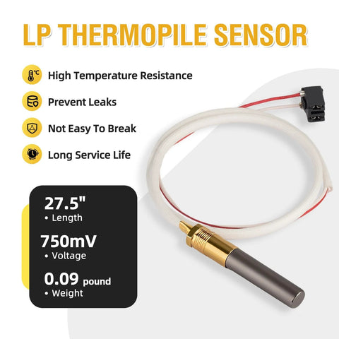 LP thermopile sensor for pilot assembly with 27.5-inch white braided cable and gold connector