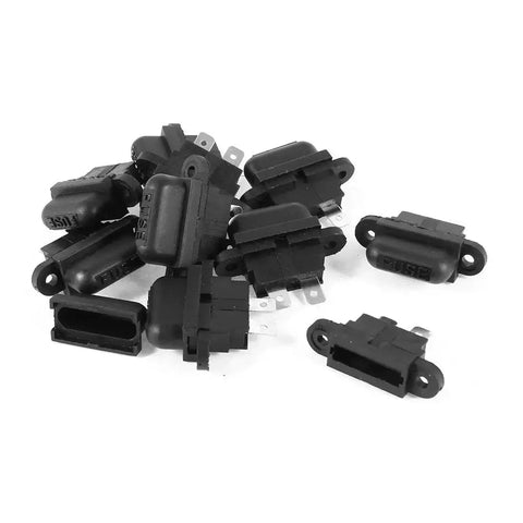 10 Pack Blade ATC Fuse Holder For Auto Car Boat Truck Black Heavy Duty Electrical Fuse Holders shown in a pile on white background