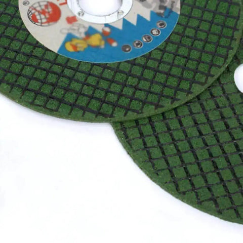 Close-up of Five Pack Resin Cutting Discs For Angle Grinder 100 mm Diameter, 16 mm Bore, 1.2 mm Thick heavy-duty wheels