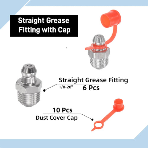 Straight grease fittings 1/8-28 in thread, 6 pcs, 304 stainless steel with 10 dust cover caps, Amazon