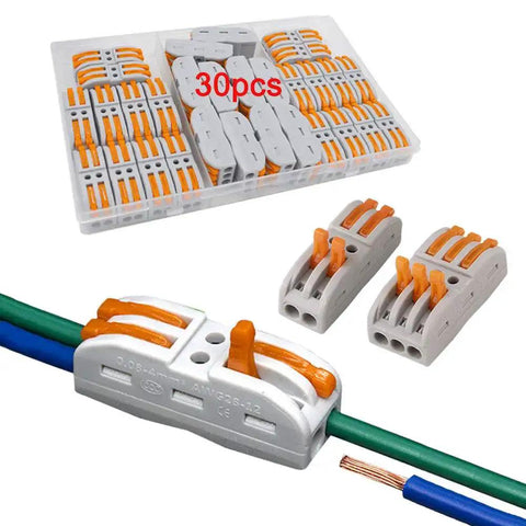 30 Pcs Lever Nut Wire Connectors SPL2 SPL3 Bundle For Quick Splice And Easy Wiring Compact Terminal Blocks