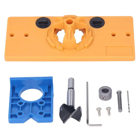 35mm Hinge Hole Jig Drill Set For Woodworking And Door Hinge Installation, Includes Cutter Bits And Locator For Precise Hole Alignment