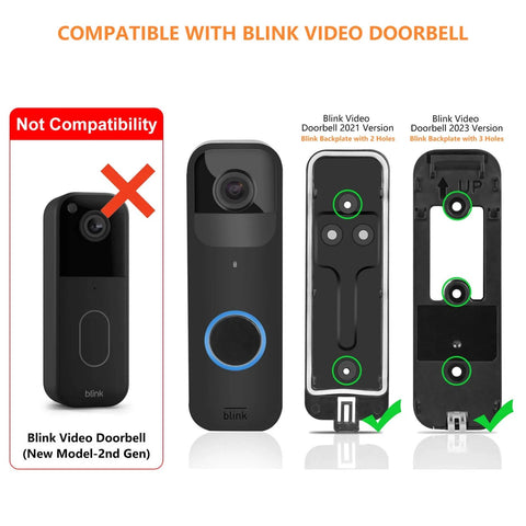 4 Blink video doorbells showing compatibility for Video Doorbell 1st 2023 Release with 2in1 Power Cable With Adapter And Adhesive Doorbell Mount