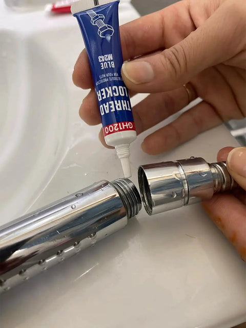 Applying GH1200 6GX2 Pack Thread Locker Medium And Strong Strength For Nuts Bolts And Metals to metal pipe connection