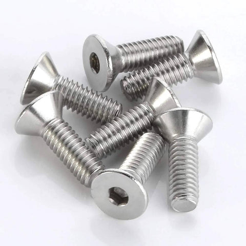 M6 Flat Head Socket Cap Screws 1.0mm Pitch, 25mm Long, Stainless Steel 304 Bright Finish, DIN 7991, Allen Hex Drive, 6mm Diameter, 25 Pack