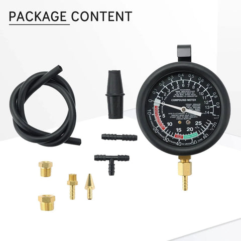 Pro Grade Vacuum And Fuel Pump Tester Gauge Kit For Car Diagnostics And Leak Detection with components