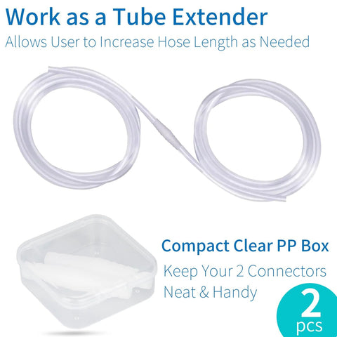 Enema hose extension kit with two clear polypropylene hoses and a compact clear storage box; 2-pack.