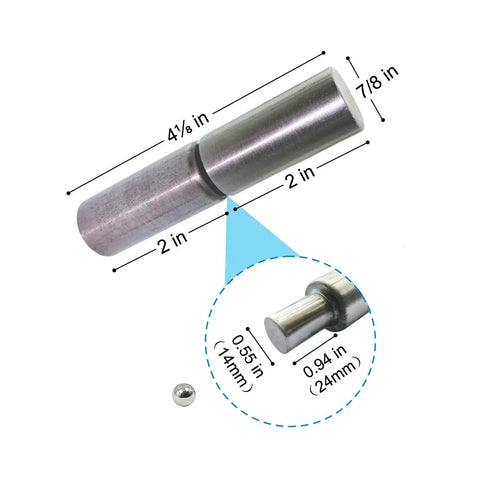 Four Inch Weld On Bullet Hinges Four Pack Heavy Duty Barrel Hinge For Gate And Door With Ball Bearing Detachable Swing Door For Trailer Ramp Half Inch Pin 1200 Lbs Load Capacity SRNETKJ with dimensions shown
