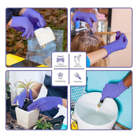 Imperial Blue Nitrile Gloves 3.5 Mil Medium Case 1000 Powder Free Latex Free used in various settings, including gardening and hairstyling