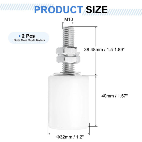 Two Pack Nylon Gate Guide Rollers for Sliding Doors - 1.26 Inch Diameter, 1.57 Inch Length, M10 Bolt, White, front view