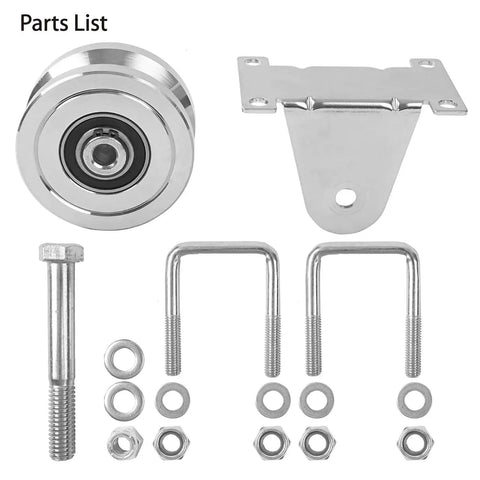 Parts for Heavy Duty 4 In Slide Gate Wheel With V Groove Dual Bearings, Bolted External Mount Bracket Cradle, Solid Steel Roller