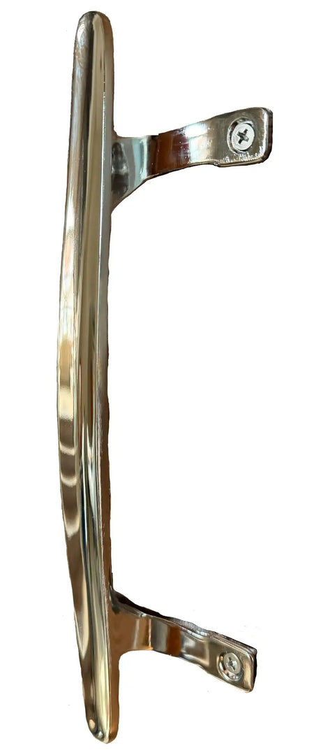 Side view of Sliding Patio Door Pull Handle in Chrome Silver Diecast Zinc Alloy Heavy Duty Construction, Fits 6-5/8 Inch Hole Spacing.