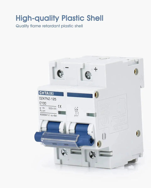 2 Pole 500V 125A DC Circuit Breaker Isolator for Solar PV Systems with High-Quality Flame Retardant Plastic Shell