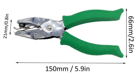 Two Pack Handheld Metal Hole Punches For DIY Crafts And Scrapbooks, Triangle 6mm And Square 4.5mm, with green soft grip handle.
