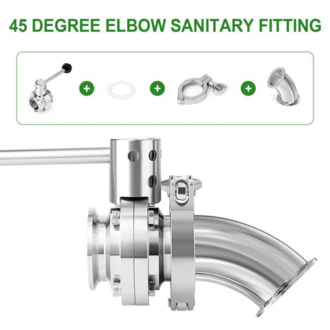 TAISHER 2pcs 304 stainless steel 2 inch sanitary elbow fittings, 45 degree tri-clamp ferrule flange with silicone gaskets
