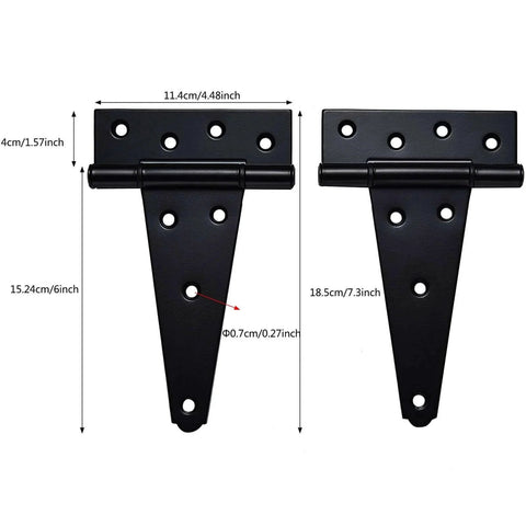 Heavy Duty Gate Hardware Kit With Self Locking Gate Latch 6 Inch T Strap Hinges And 10 Inch Gate Door Handle Pull Shed Door Hardware Set For Wooden Vinyl Fence Gate Farm Or Garden Black Finish Weather Resistant And Rust Proof - 6 inch T-strap hinges shown