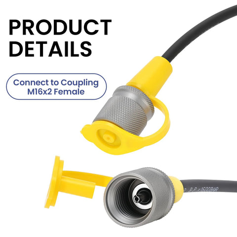 MEASUREMAN hydraulic test hose with yellow cap, 1.6 m, 630 bar/9000 psi, G1/4NPT to M16, zinc-nickel fittings