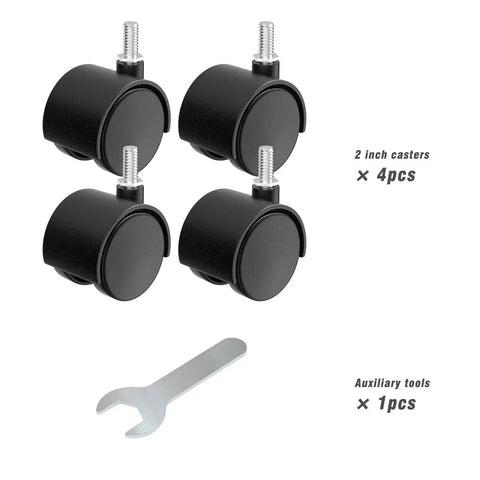 Beefy 2 Inch Nylon Casters Set Of 4 With M8 Threaded Stem and tool, swivel wheel replacement for furniture, black