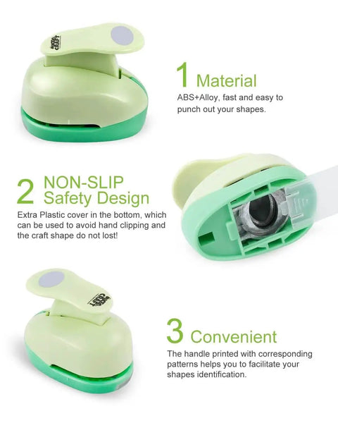 Oval Hole Punch 1 Inch For Crafting And Scrapbooking, Handy Lever Action Paper Puncher, Green Finish, Non-Slip Safety Design