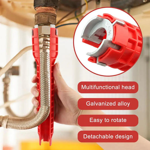 14 In 1 Multi Functional Plumbing Wrench For Faucet And Sink Installations With Anti Slip Grip And Extra Long Reach Red Handle