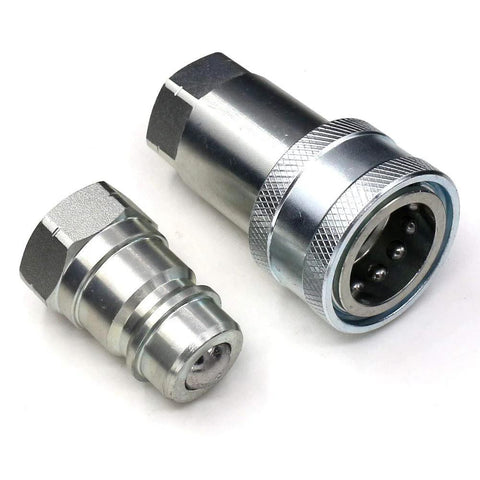 2-pack hydraulic quick-connect coupler set, 1/4 NPT ISO 5675, CEKER Pioneer style, carbon steel, silver