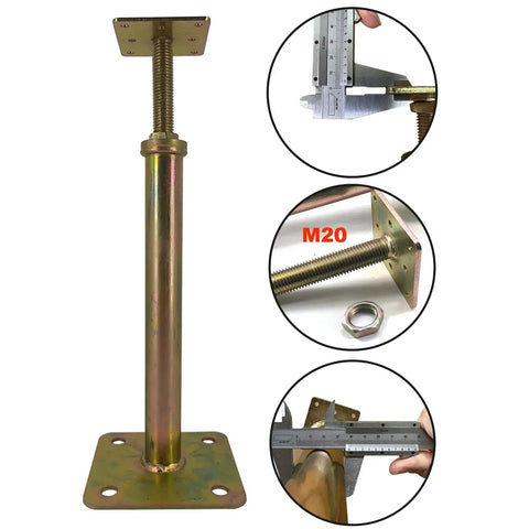 Six Pack Floor Jack Posts for Leveling 11 to 16 Inch Height Range 6 Ton, showing adjustable metal post with base plate and ruler measurement