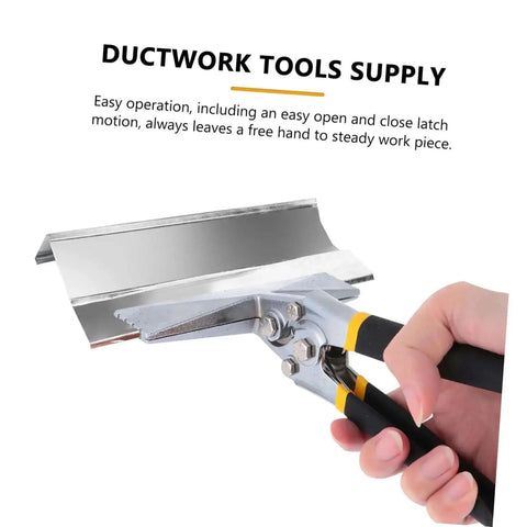 Multifunctional Hand Seamer Tool For Ductwork And Steel Plate Folding Pliers With Non Slip Handle shown bending metal sheet