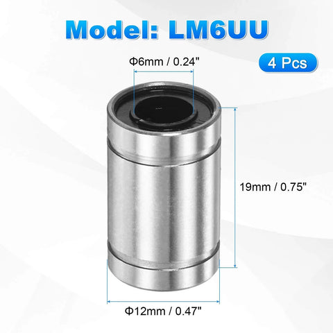Pro Grade LM6UU Linear Ball Bearing Set With 6mm Bore 12mm OD 19mm Length Four Pack Double Sided Rubber Sealed for CNC Machines