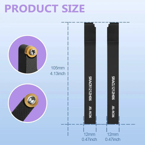 Built Tough Lathe Tool Holder Set One Half Inch SRACR L1212H06 For Turning And Profiling dimensions with two tool holders