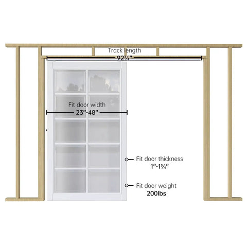 Eight Foot Sliding Pocket Door Hardware Kit With Aluminum Box Rail Track featuring door dimensions and track details