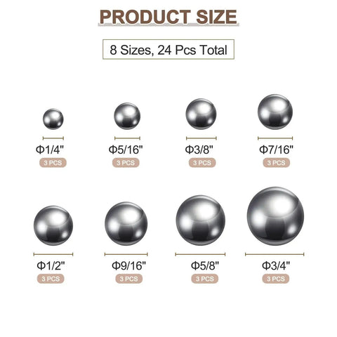 Chrome Steel Bearing Balls Set Of 24 In Eight Sizes From One Quarter Inch To Three Quarters Inch For Precision Bearings And Machinery