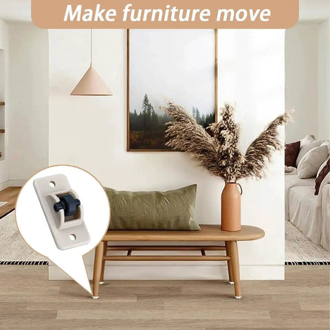12 Pcs Self Adhesive Caster Wheels Low-Profile Rollers shown in a living room setting for furniture mobility.