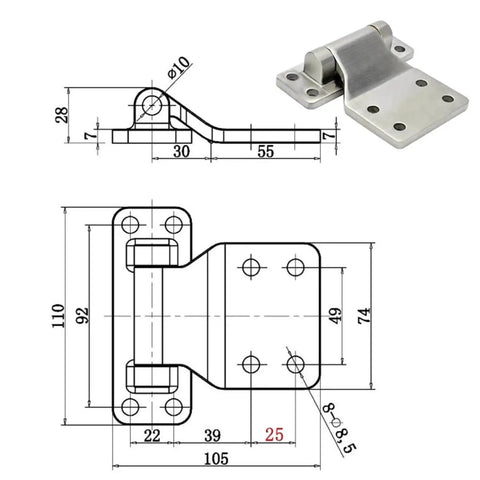 Adjustable Heavy Duty Door Closing Hinge, Quiet and Smooth Operation, Pro Grade Precision Cast Metal T Type Hinge diagram and image