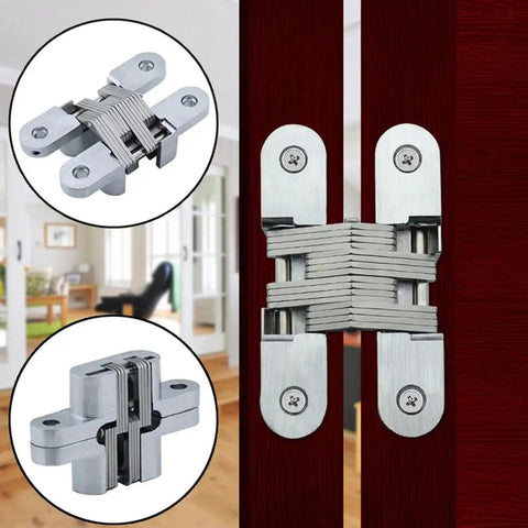 180 Degree Invisible Folding Door Hinge Set For Wood And Counter Doors Concealed Cross Hinges Stainless Steel Zinc Alloy Built To Last No Joke 2 Pack With Screws 13x45mm Smooth Self Closing And Quiet Operation installed on wooden door