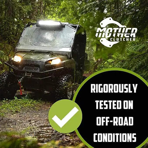 Off-road vehicle in forest showcasing durability of Heavy Duty Primary Clutch For RZR 1000 XP And S Pre Tuned 2014–2021 with HD Puller Tool.