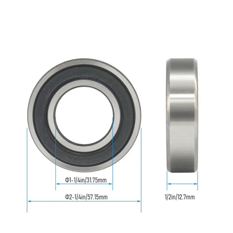 Industrial Grade Deep Groove Ball Bearing R20 2RS front and side view with dimensions, chrome steel GCr15, 2 pack