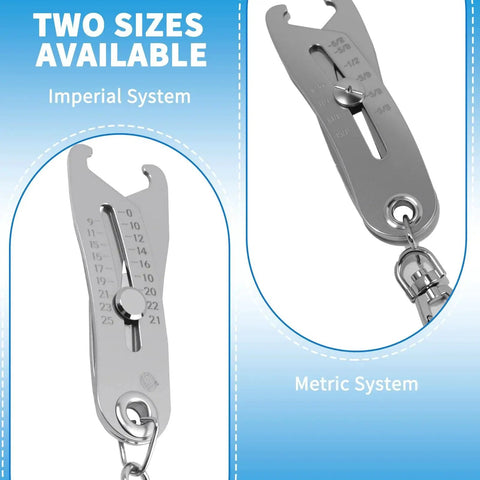 Bolt Size Finder Keychain Set For Quick Thread Identification With Dual Scale Metric And SAE, stainless steel close-up view
