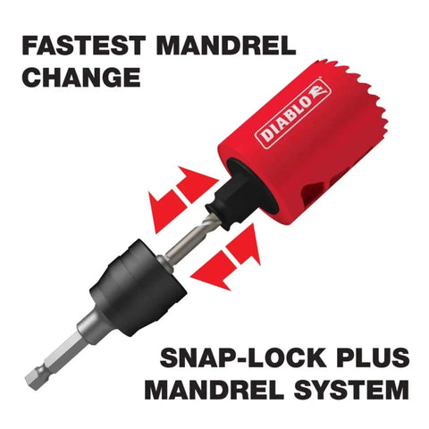 Snap Lock Plus Mandrel System For Fast Hole Saw Mounting With Three Eighth Inch Hex Shank DHSAR375 Diablo Ideal For Quick Changes