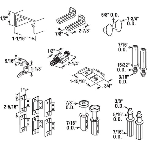 Diagram showing components of Bi Fold Closet Track Kit For 60 Inch Openings In White Durable Steel Rail With Easy Installation