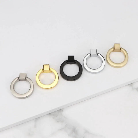 Brushed Gold Ring Drawer Pulls Set Of 4 Round Cabinet Pulls For Furniture Hardware Zinc Alloy Dresser Cupboard Closet Door Handle