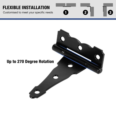 Heavy Duty 4 Inch T Strap Door Hinge 270 Degree Swing Matte Black Finish 10 Pack 2mm Thick on white background