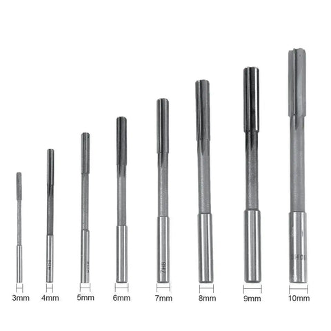 8Pcs HSS Chucking Reamers Set Pro Grade For Drilling And Milling Machines Straight Shank Reaming Tools Precision Bore Finishing From 3 To 10 Millimeters High Speed Steel Cutter Bits For Mold Making And Precision Machining