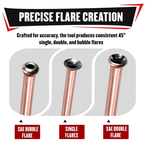 SAE bubble, single, and double flares using Brake Line Flaring Kit 7 Pcs For 1/4 And 3/16 Inch Copper Aluminum SAE.