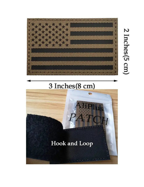 Two Pack American Flag Patches Infrared Reflective With Laser Cut Edges Regular And Reverse Fit Brown Color 3.15 By 2 Inches 8 By 5 Cm